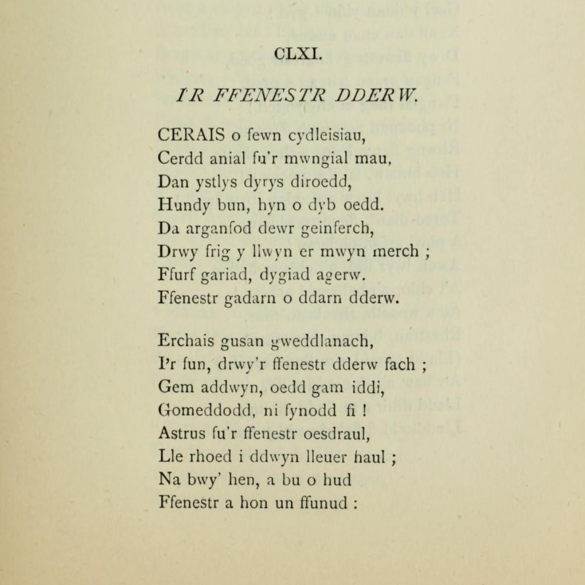 Image of a cropped portion of a poem from a page in Barddoniaeth Dafydd ab Gwilym.